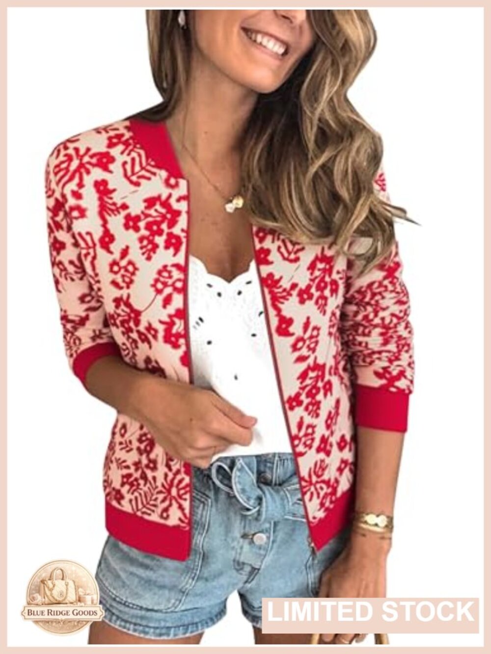 Floral Quilted Bomber Jacket Zip Up Lightweight Pockets Casual Women's